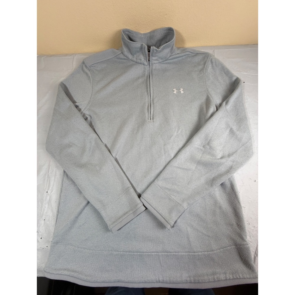 Under Armour Mens ColdGear Quarter Zip Pullover Gray Textured Knit Sweatshirt MD